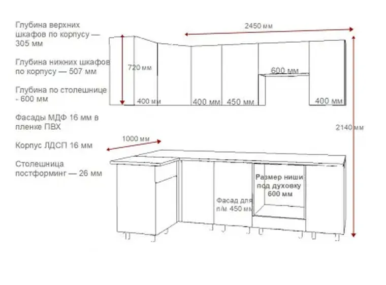 Кухонный гарнитур Аликанте-3/4 (1000х2450 мм)